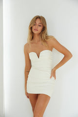 Avril Strapless Notch Neck Faux Leather Bodycon Mini Dress