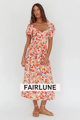 Carynna Flutter Sleeve Maxi Dress Floral Red