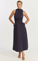 High Neck A Line Dress in Navy
