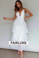 Auguste Tiered Frill Midi Dress White