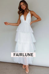 Auguste Tiered Frill Midi Dress White