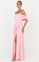 Off Shoulder Draped Sash Dress in Pink