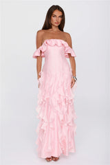 Rooftop Wink Off Shoulder Maxi Dress Pink