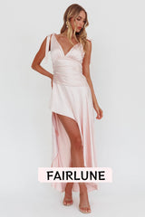 Aquila Tied Shoulder High-Low Hem Dress Blush