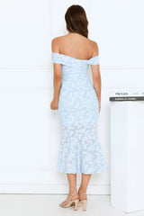 Botanical Embrace Off Shoulder Midi Dress Blue