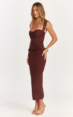 Gathered Bust Tucked Waist Dress in Chocolate