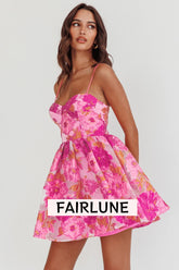Belle Enchante Cami Strap Jacquard Mini Dress Pink