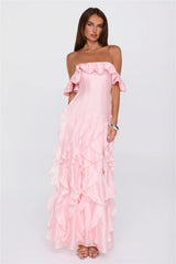 Rooftop Wink Off Shoulder Maxi Dress Pink
