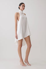 Sydney Asymmetrical Satin Halter Mini Dress - Ivory