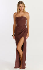 Strapless Corset Drape Skirt Dress in Chocolate
