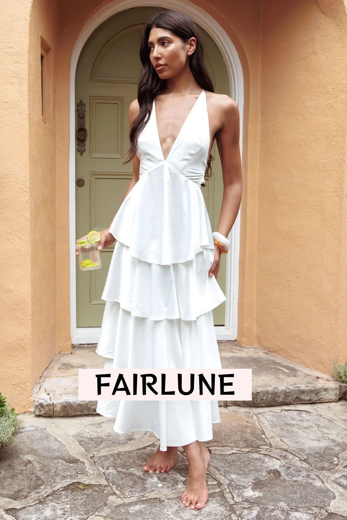 Auguste Tiered Frill Strappy Back Dress Ivory