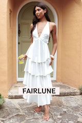 Auguste Tiered Frill Strappy Back Dress Ivory