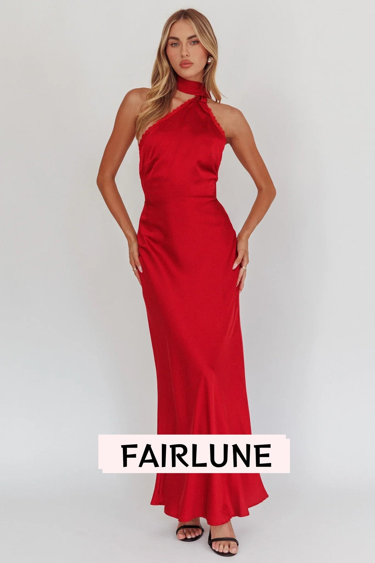Adora One-Shoulder Maxi Dress Red
