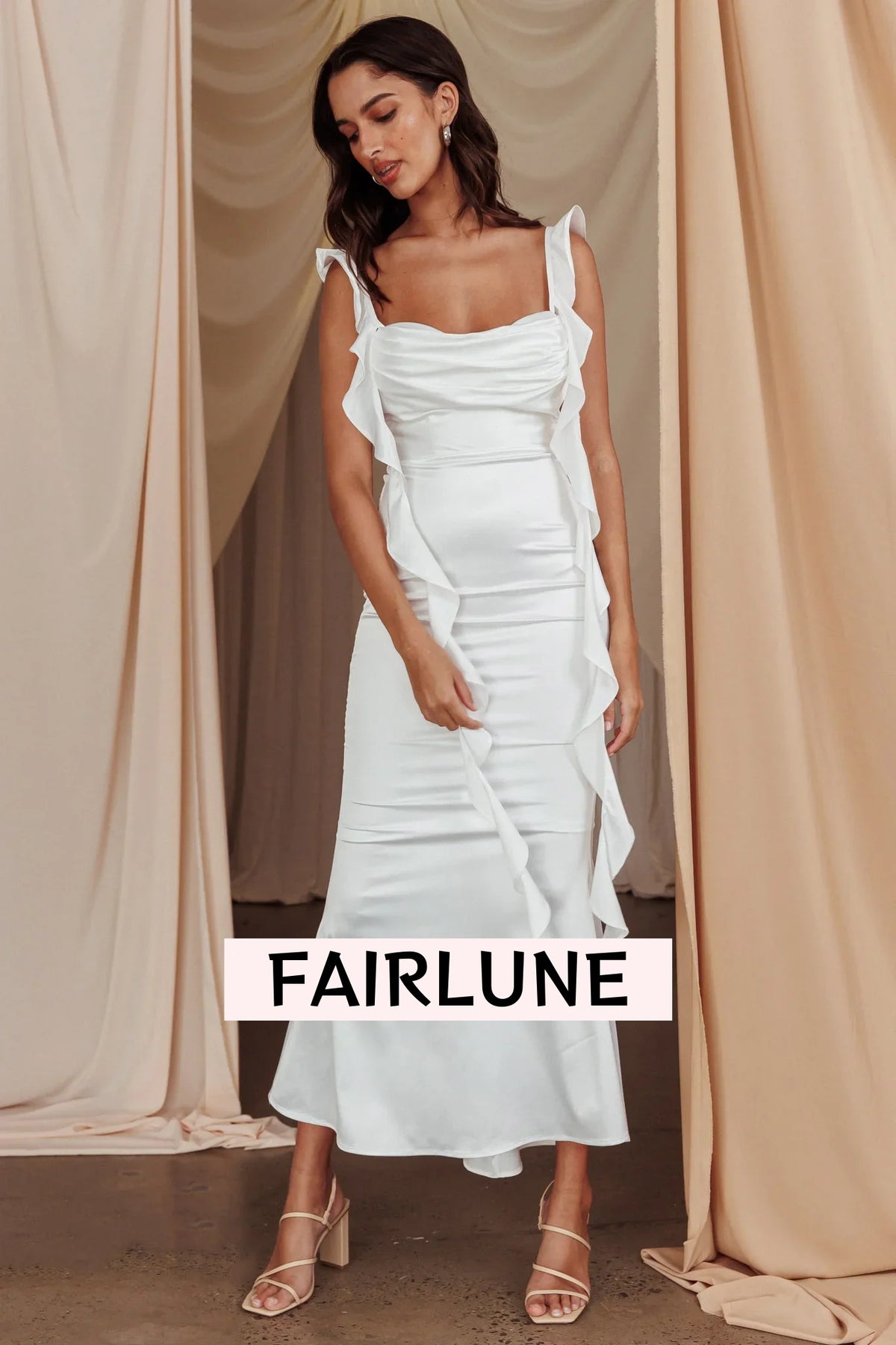 Blushing Ruffle Trim Midi Dress Oyster