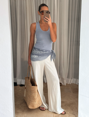 Nessa Drawstring Linen Blend Trousers - White