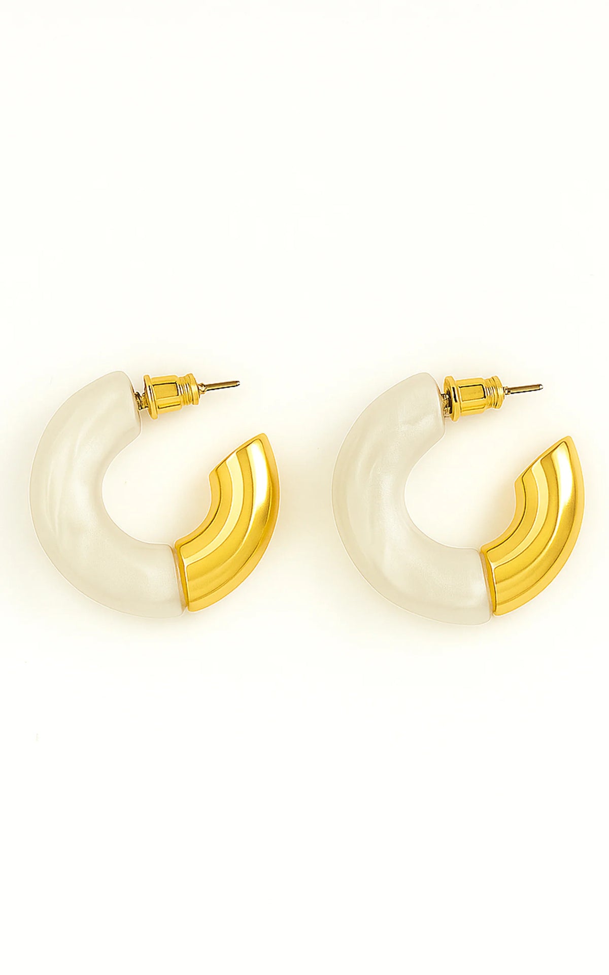 Helda Resin Half Hoop Earrings in Ivory/Gold