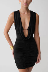 Scarlet Slinky Cowl Mini Dress - Black