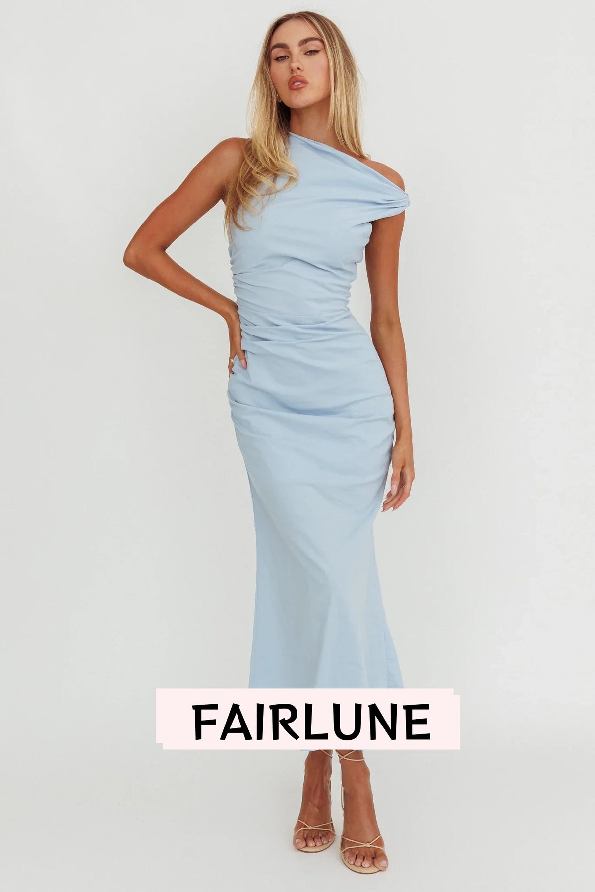 Angel's Song Asymmetric Neckline Maxi Dress Blue