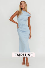 Angel's Song Asymmetric Neckline Maxi Dress Blue