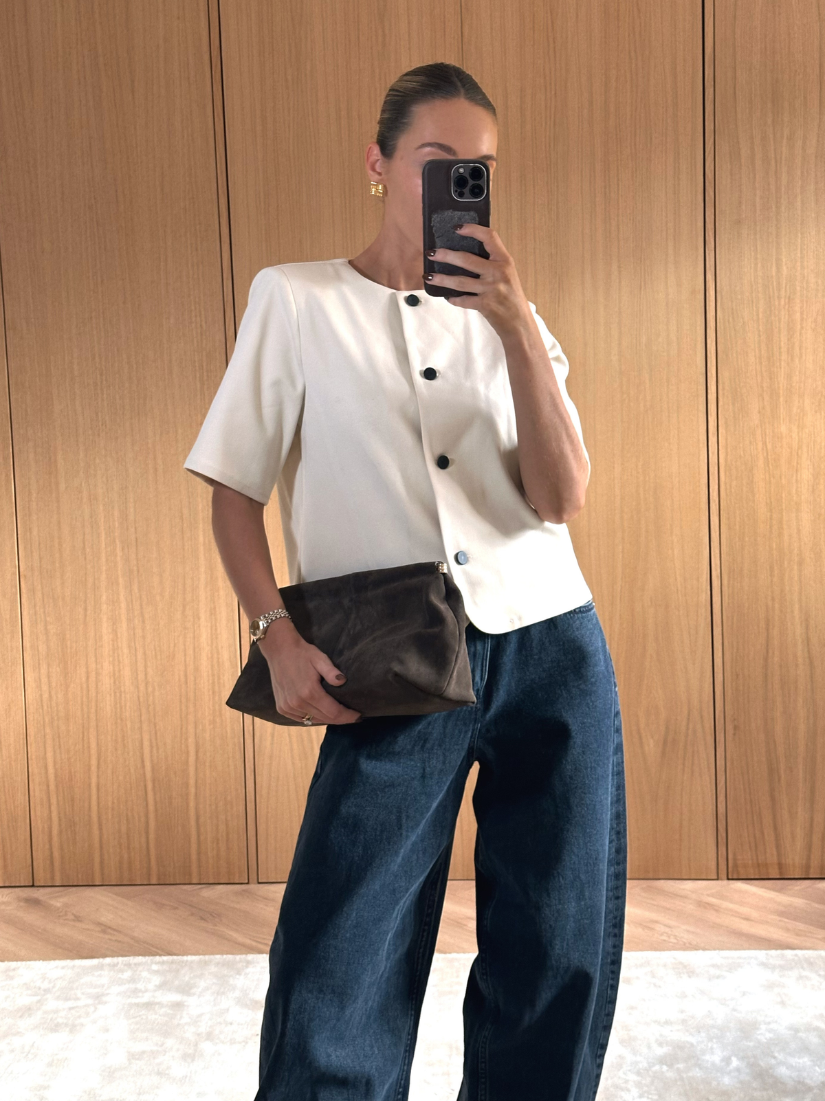 Essie Short Sleeve Button Down Top - Stone