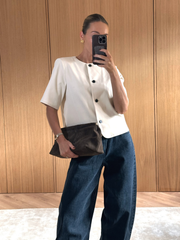 Essie Short Sleeve Button Down Top - Stone