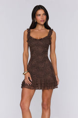 Little Sultry Lace Mini Dress Chocolate