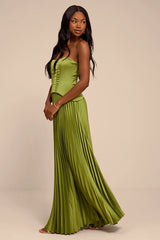 Makani Lime Green Satin Bustier Maxi Dress