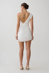 Lucile Cowl Drape Satin Mini Dress - White