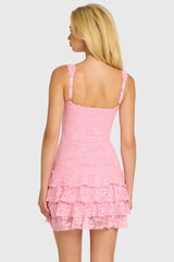 Sequin Lace Ruffle Mini Dress in Blossom