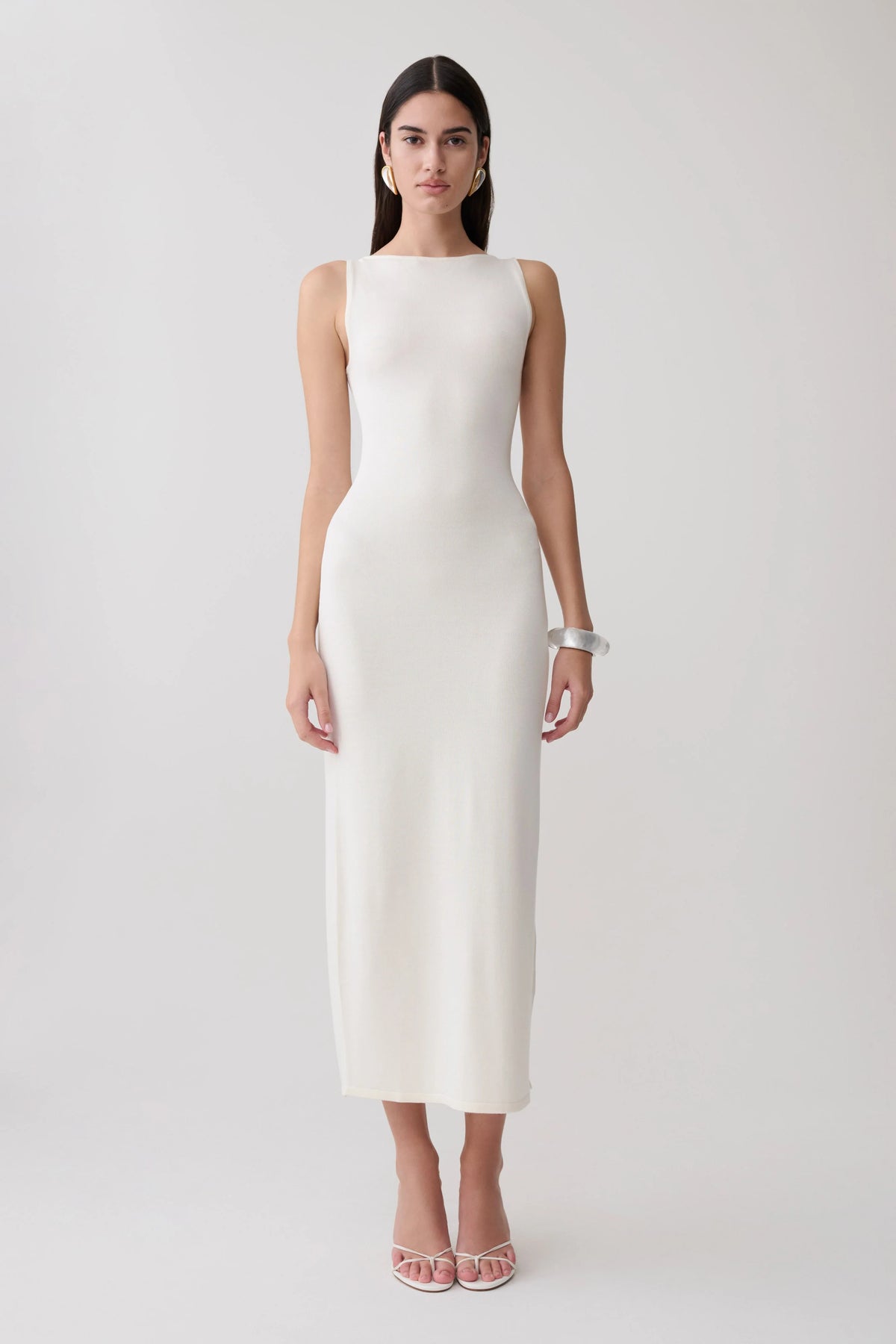 Boston Boat Neck Sleeveless Midi Dress - Ivory