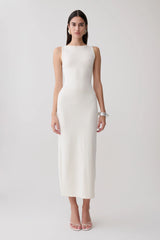 Boston Boat Neck Sleeveless Midi Dress - Ivory