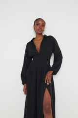 Loretta Shirred Midaxi Dress - Black