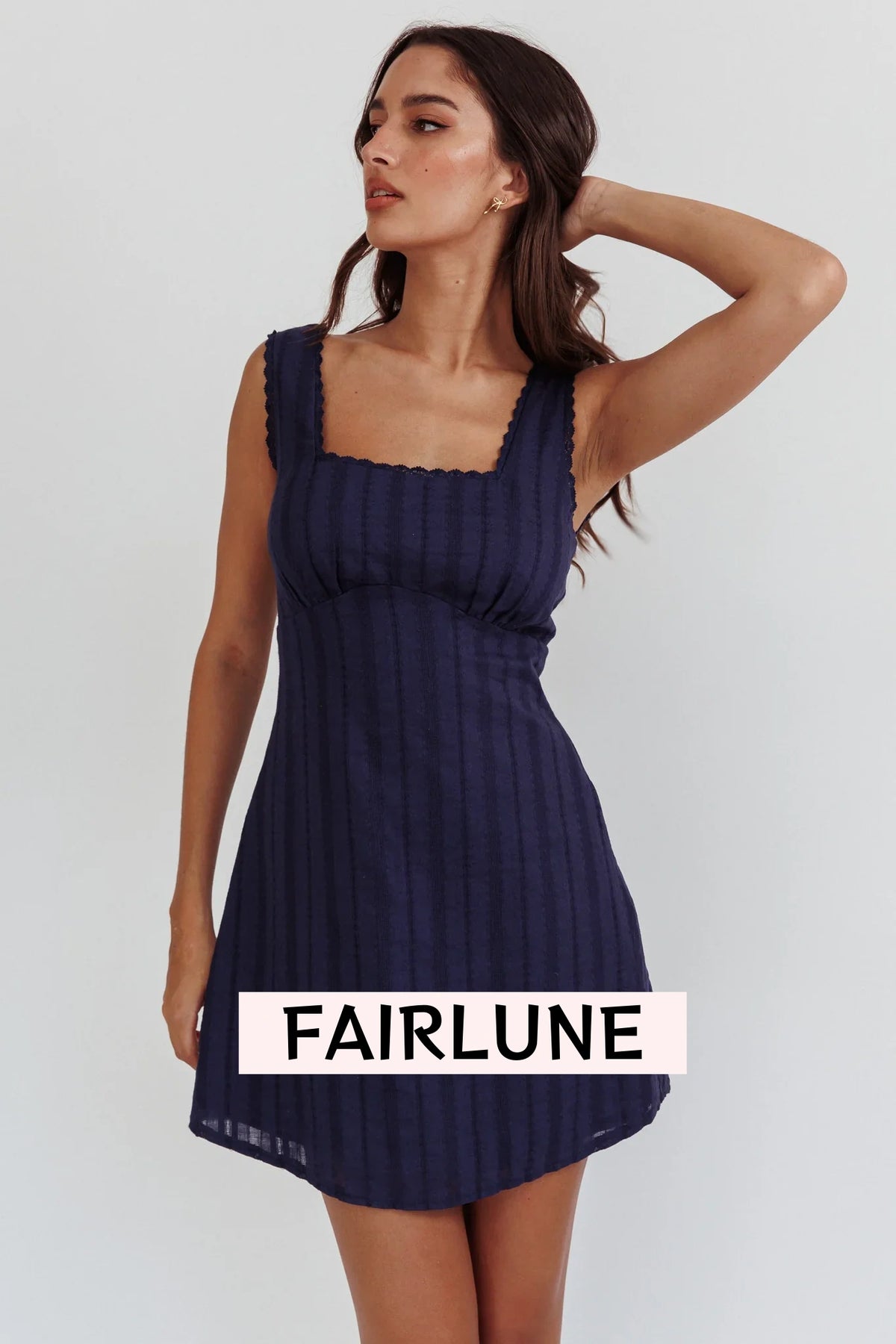 Aura Girl Square Neckline Mini Dress Navy