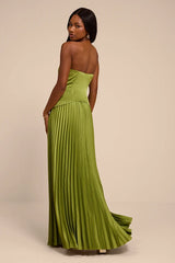 Makani Lime Green Satin Bustier Maxi Dress