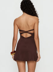 Mykah Strapless Ruched Mini Dress Brown