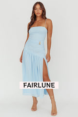 Azure Sun Drop Waist Split Maxi Dress Light Blue
