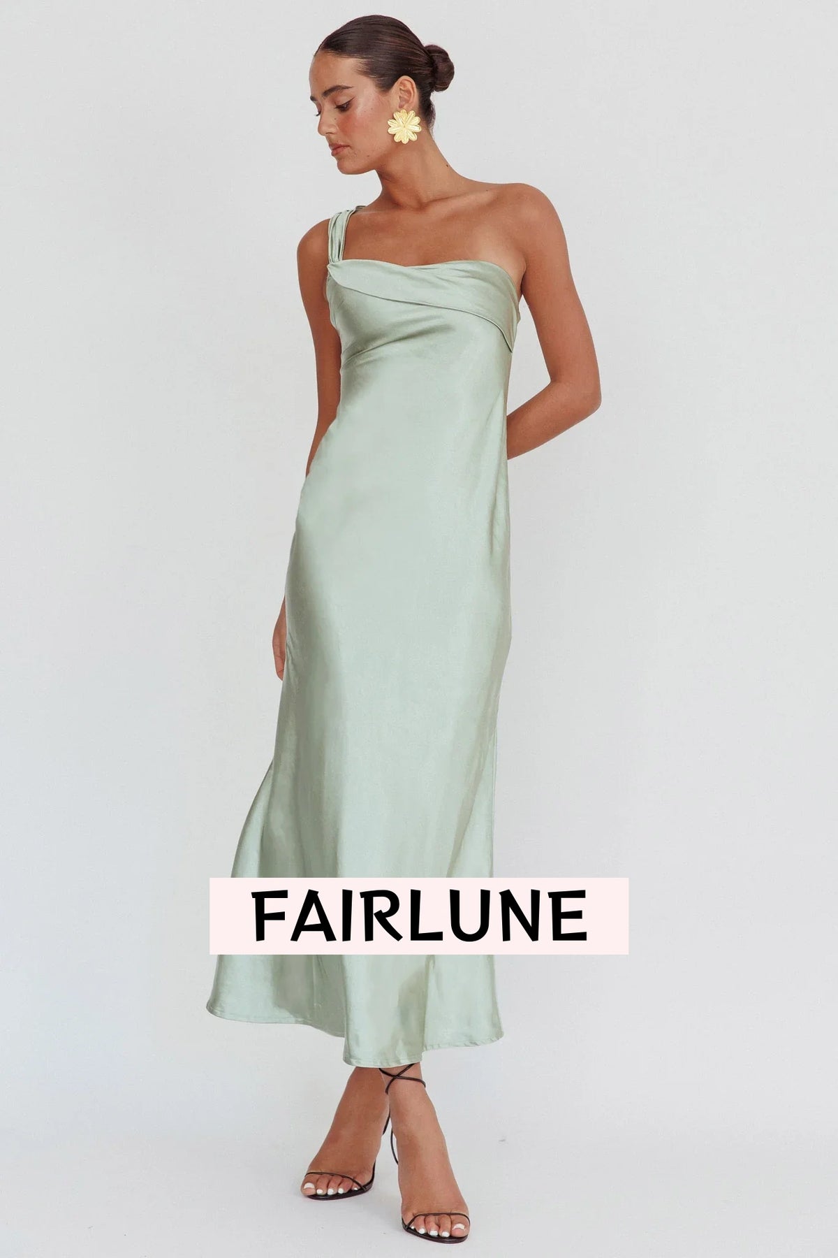 Carmel One-Shoulder Sash Maxi Dress Sage