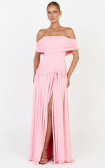 Off Shoulder Draped Sash Dress in Pink