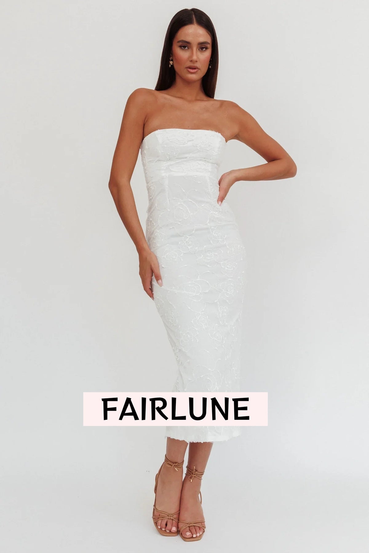 Bia Strapless Embroidered Midi Dress White