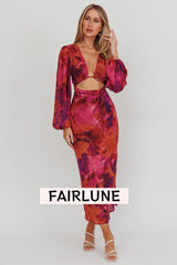 Aurora Dreams Cut-Out Waist Midi Dress Dark Rose