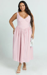Scoop Neck Drop V Waist Gathered Skirt Dress in Pink