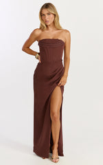 Strapless Corset Drape Skirt Dress in Chocolate