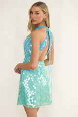 Misky Cowl Neck Sequin Mini Dress Blue Multi