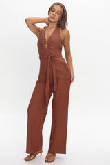 Lioren Plunging Halterneck Jumpsuit Chocolate