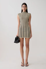 Meggie Striped Sleeveless Mini Dress - Black/Ivory