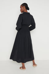 Loretta Shirred Midaxi Dress - Black