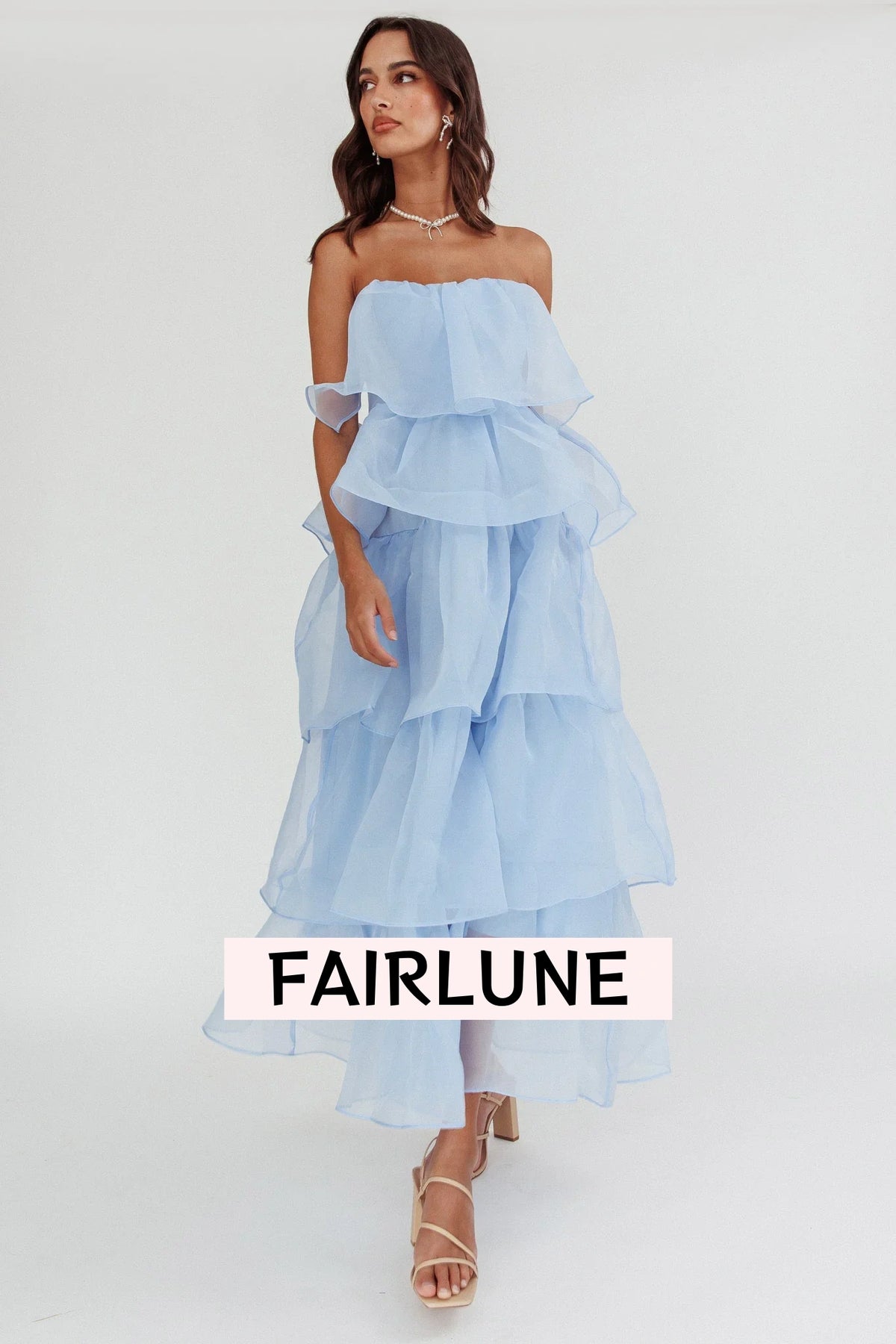 Behati Tiered Layer Midi Dress Blue