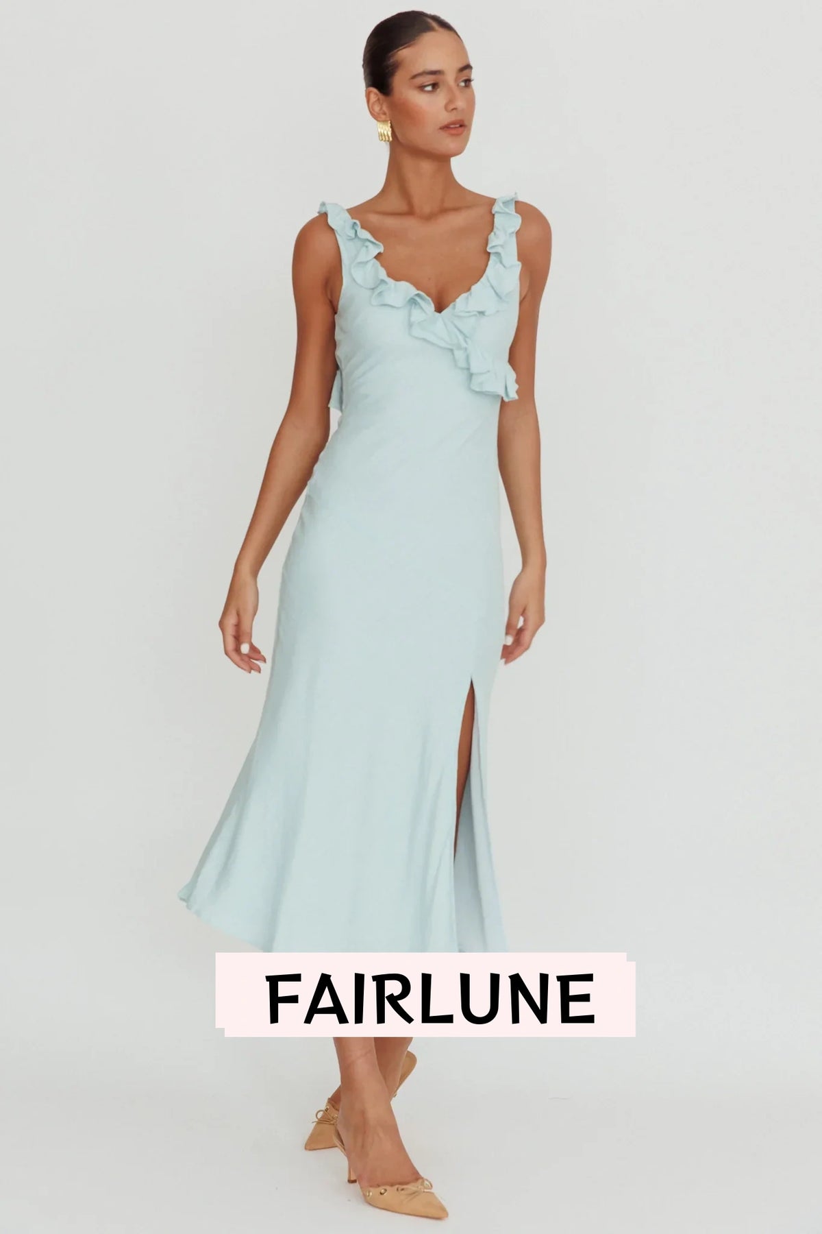 Alba Frill Trim Midi Dress Baby Blue