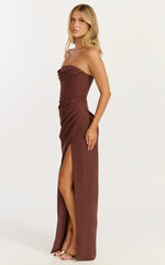 Strapless Corset Drape Skirt Dress in Chocolate
