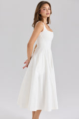 Mariabella-White Stretch Cotton Midi Sundress